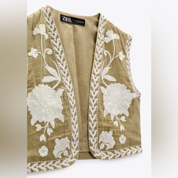 ZARA Khaki CROPPED EMBROIDERED VEST Bloggers Boho Festival - Picture 4 of 7